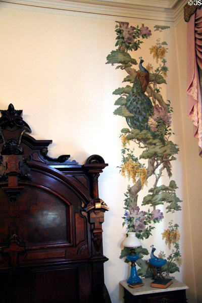 Wallpaper with peacocks at Dodge House. Council Bluffs, IA.