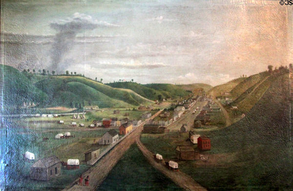 Painting of Mormon town of Kanesville which became Council Bluffs in 1852 at Dodge House. Council Bluffs, IA.