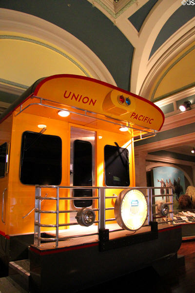 Rail car platform in atrium of Union Pacific Railroad Museum. Council Bluffs, IA.