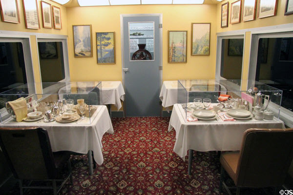 Interior reproduction of Union Pacific dining car at Union Pacific Railroad Museum. Council Bluffs, IA.