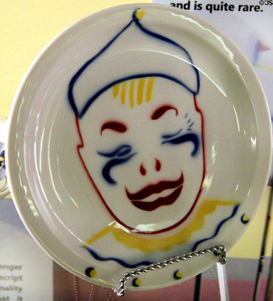 UP Circus pattern plate with clown for children at Union Pacific Railroad Museum. Council Bluffs, IA.