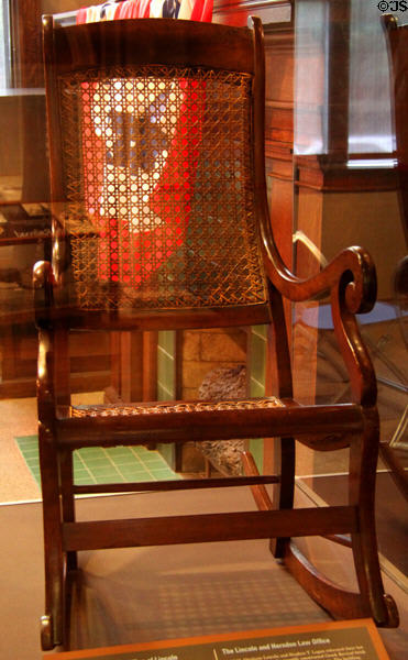 Caned rocking chair fro Lincoln & Herndon Law Office in Springfield, IL at Union Pacific Railroad Museum. Council Bluffs, IA.