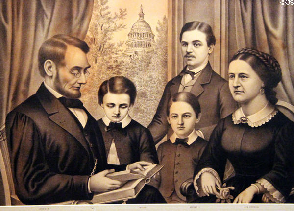 Graphic of Abraham Lincoln with his family at Union Pacific Railroad Museum. Council Bluffs, IA.