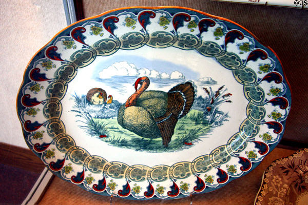 Serving platter (1895-1905) with turkey design at Historical Museum of Iowa. Des Moines, IA.