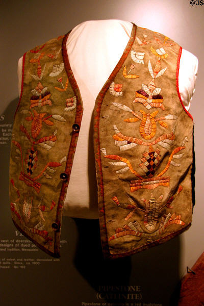 Sioux vest (c1900) decorated with dyed porcupine quills at Historical Museum of Iowa. Des Moines, IA.