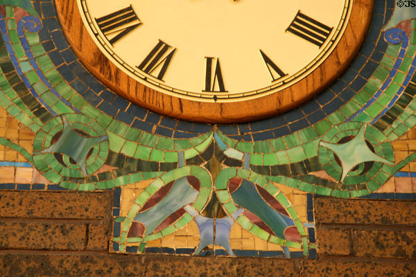 Detail of mosaic wall clock in Merchants' National Bank. Grinnell, IA.