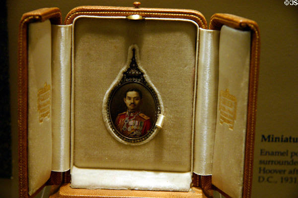 Miniature enameled portrait of King of Siam given to Hoover during 1931 royal visit at Hoover Museum. West Branch, IA.