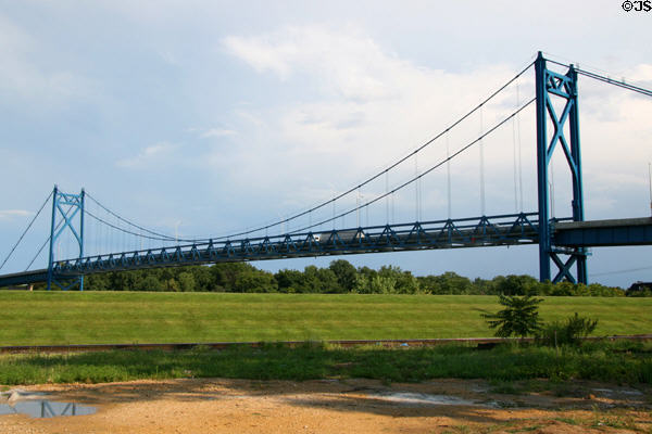 US 30 (Clinton Rd) suspension bridge over Mississippi River. Clinton, IA.
