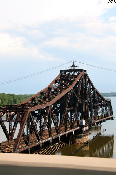 Union Pacific railroad swing bridge over Mississippi River. Clinton, IA.