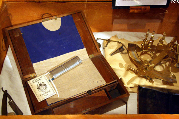 Portable writing desk, navigation instruments & other objects used by Corps of Discovery on Lewis & Clark expedition at Museum of Idaho. Idaho Falls, ID.