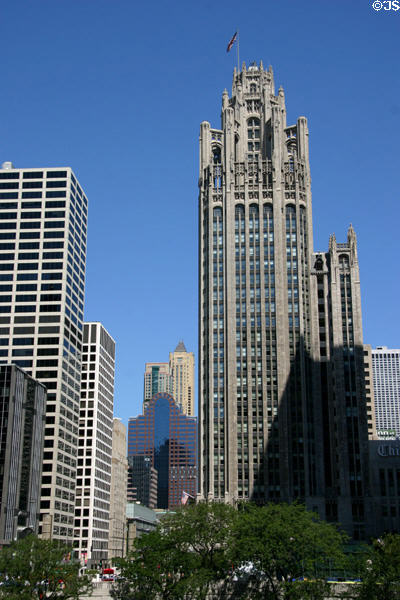 Tribune Tower dominates start of Miracle Mile portion of Michigan Avenue. Chicago, IL.