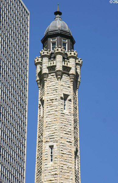 Top of Old Water Tower, the only structure to survive the Great Chicago fire since it was the one with water to fight the fire. Chicago, IL.
