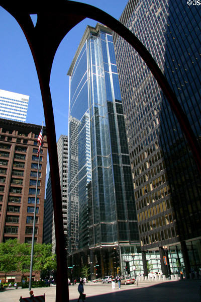 Marquette Building, Chase Center & Federal Center seen through Calder's Flamingo. Chicago, IL.