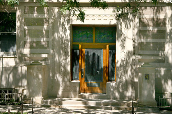 Front door details of Madlener House influenced by L. Sullivan & F.L. Wright. Chicago, IL.