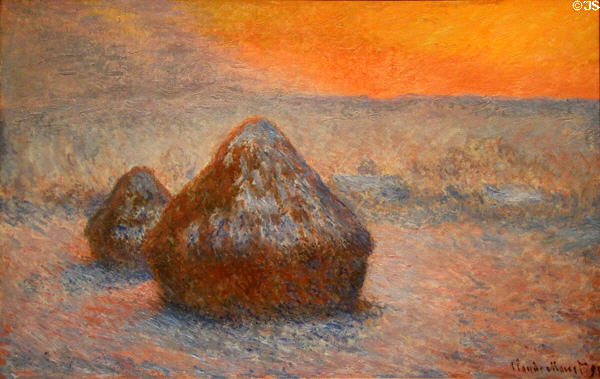 Stacks of Wheat with snow at sunset painting (1890-1) by Claude Monet at Art Institute of Chicago. Chicago, IL.