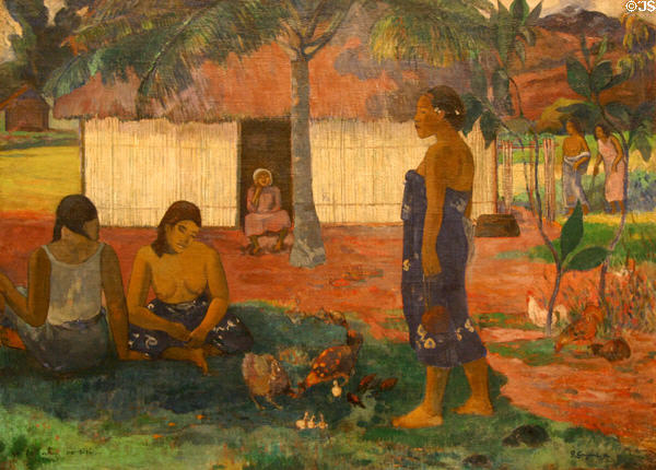 Why are you Angry? No Te Aha Oe Riri painting (1895-6) by Paul Gauguin at Art Institute of Chicago. Chicago, IL.
