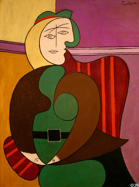 The Red Armchair painting (1931) by Pablo Picasso at Art Institute of Chicago. Chicago, IL.