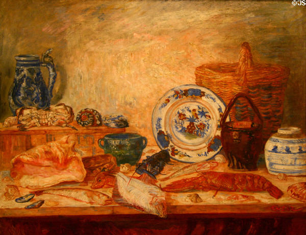 Still Life with Fish & Shells painting (1898) by James Ensor at Art Institute of Chicago. Chicago, IL.