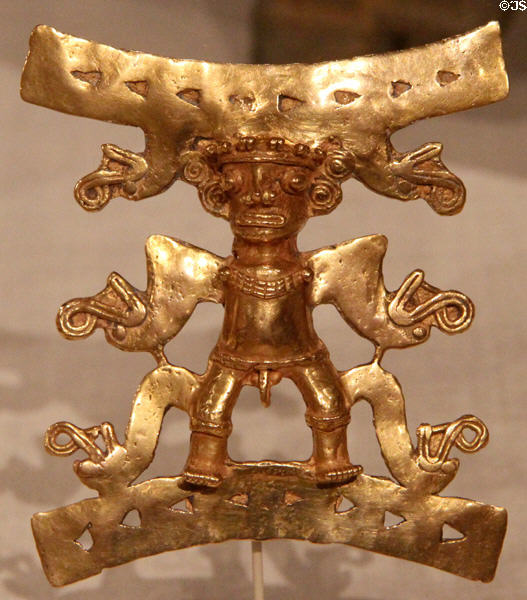 Panama Veraguas culture cast gold male figure (1000-1500) at Art Institute of Chicago. Chicago, IL.