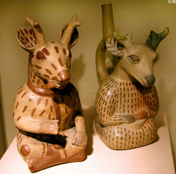 Moche pottery vessel representing deer impersonator (100 BCE-500) from Peru at Art Institute of Chicago. Chicago, IL.