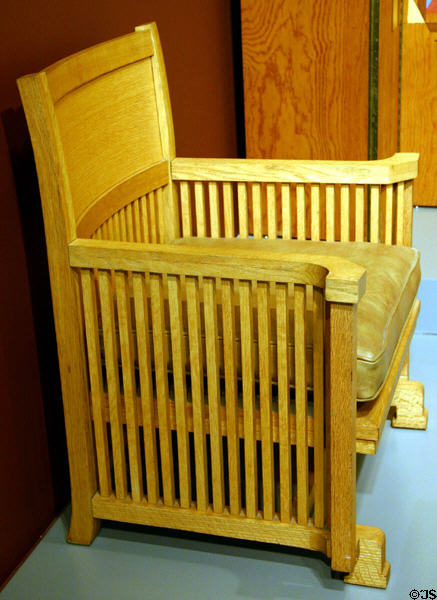Wooden armchair for Ray W. Evans House of Chicago (c1908) by Frank Lloyd Wright at Art Institute of Chicago. Chicago, IL.