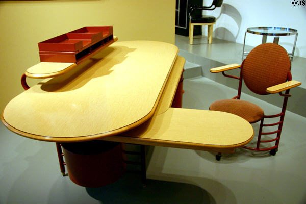 Steel & Formica desk for Johnson Wax Co. of Racine, WI (1936-9) by Frank Lloyd Wright & made by Steelcase, Inc., at Art Institute of Chicago. Chicago, IL.