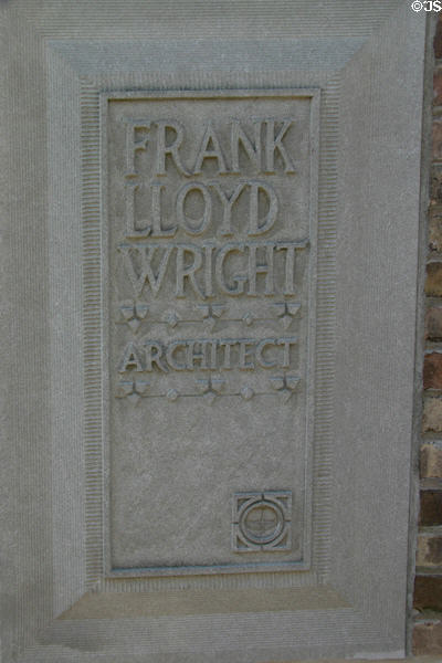 Frank Lloyd Wright Architect stone sign carving on studio. Oak Park, IL.