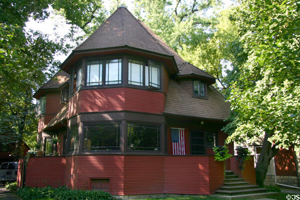 Robert P. Parker House (1892) (1019 Chicago Ave.). Oak Park, IL. Style: Queen Anne modified. Architect: Frank Lloyd Wright.