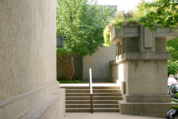 Stairs to entrance level of Unity Temple. Oak Park, IL.
