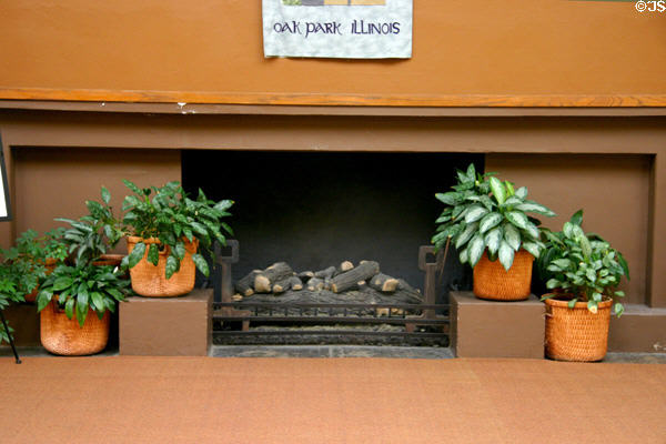 Entrance hall fireplace of Unity Temple. Oak Park, IL.