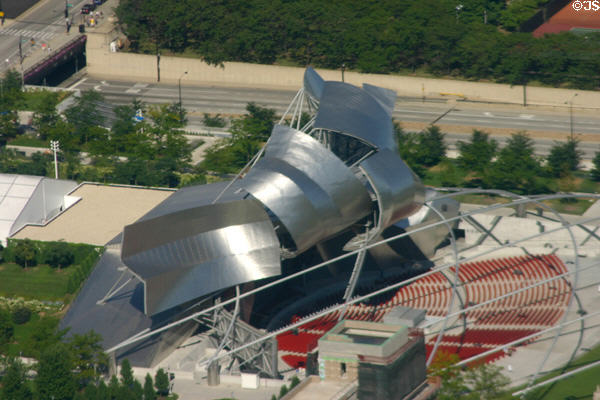 Aerial view of Pritzker Pavilion in Millennium Park. Chicago, IL.
