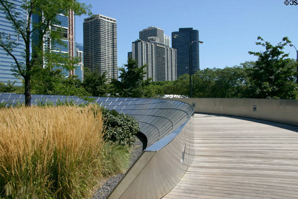 Approach to Gehry's footbridge in Millennium Park. Chicago, IL.