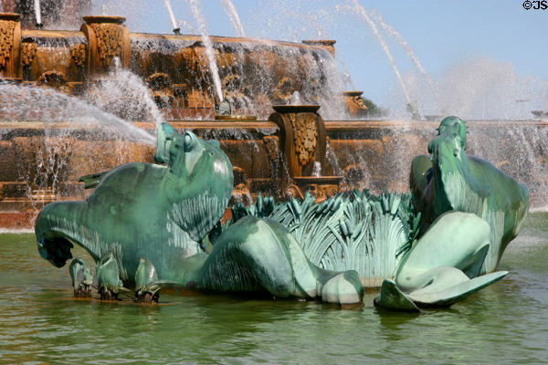 Seahorse sculpture detail of Buckingham Fountain in Grant Park. Chicago, IL.