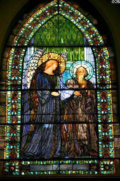 Angel & Saint stained glass windows by Louis Comfort Tiffany & Edward Burne-Jones in Second Presbyterian Church. Chicago, IL.