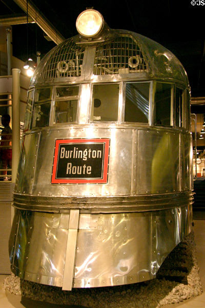 Front end of Burlington Route Zephyr at Museum of Science & Industry. Chicago, IL.
