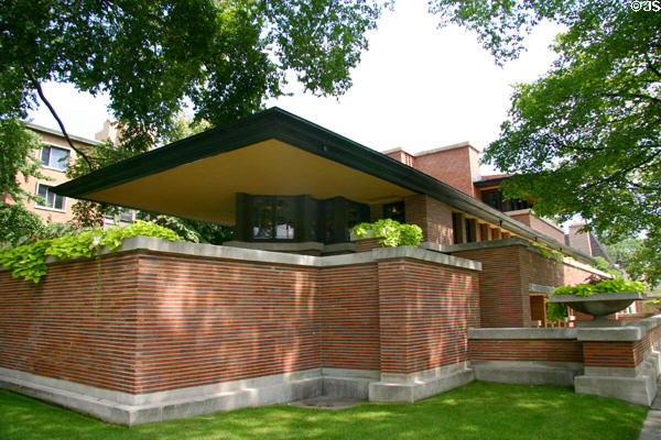 Frederick C. Robie House (1907-9) (5757 South Woodlawn Ave.). Chicago, IL. Architect: Frank Lloyd Wright. On National Register.