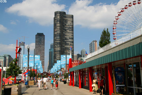 View along Navy Pier to Chicago highrises. Chicago, IL.