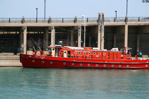 Victor L. Schlaeger fire boat (1949) moored across from Navy Pier. Chicago, IL.