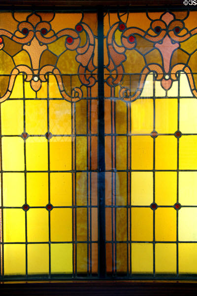 Stained glass window (1889) attrib. to Louis Sullivan from stairwell of Auditorium Building at Stained Glass Museum. Chicago, IL.