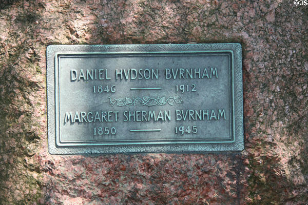 Tombstone of architect Daniel Hudson Burnham (1846-1912) & wife Margaret Sherman Burnham (1850-1945) in Graceland Cemetery. Chicago, IL.