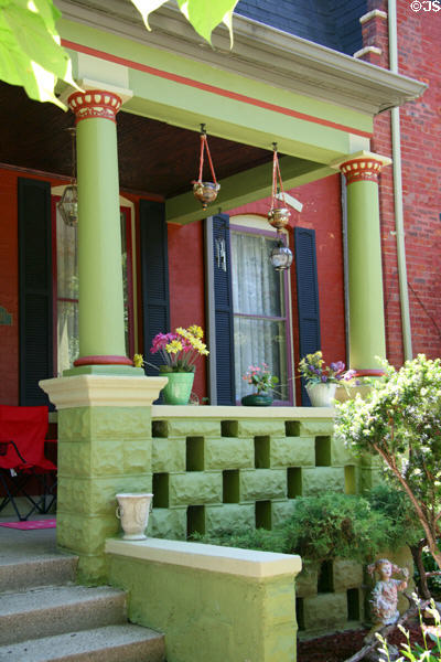Red & green porch in Pullman Village. Chicago, IL.