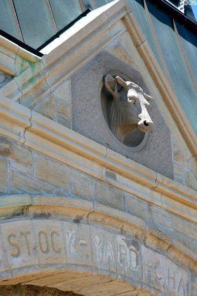 Sculpted cow's head on Union Stockyards Gate. Chicago, IL.