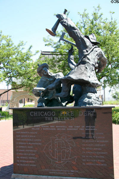 Chicago Fire Department memorial beside Union Stockyards Gate. Chicago, IL.