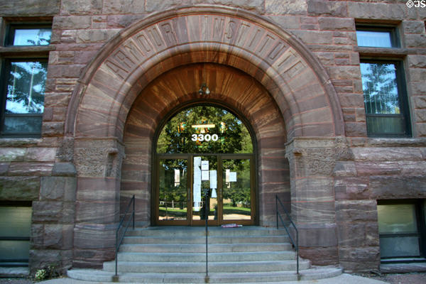 Entrance portal of Armour Institute building at Illinois Institute of Technology. Chicago, IL.