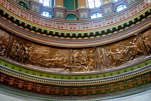 Bronze reliefs showing Illinois history in State Capitol dome. Springfield, IL.