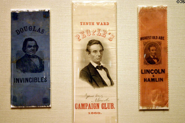 Lincoln campaign ribbons (1860) at Abraham Lincoln Presidential Museum. Springfield, IL.