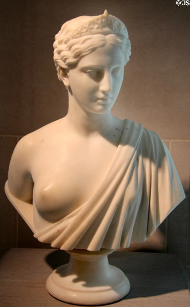 Marble bust of allegorical figure of America (1850-4) by Hiram Powers at Art Institute of Chicago. Chicago, IL.