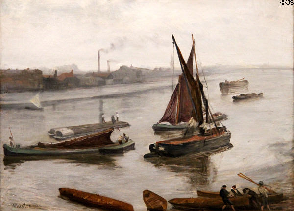 Grey & Silver: Old Battersea Reach painting (1863) by James McNeill Whistler at Art Institute of Chicago. Chicago, IL.