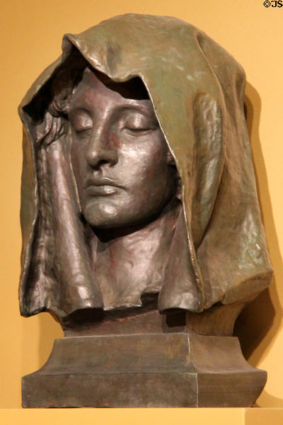 Bronze bust of head of Adams Memorial (1892-3) by Augustus Saint-Gaudens at Art Institute of Chicago. Chicago, IL.