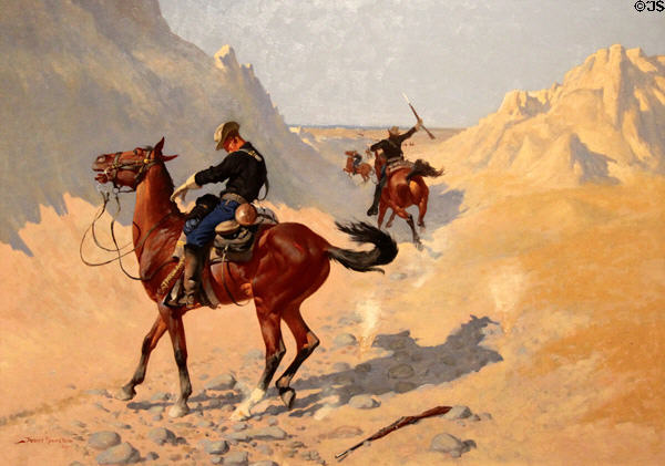 Advance Guard (aka Military Sacrifice - The Ambush) painting (1890) by Frederic Remington at Art Institute of Chicago. Chicago, IL.
